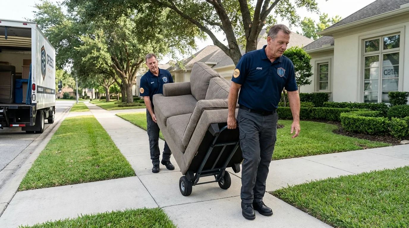Local residential moving crew loading furniture in Kirbyville, TX